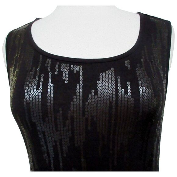 Tribal Black Sequin Front Pullover Tank Top Sz Small Machine Wash Scoop Neck Sle - Picture 2 of 8